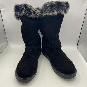 Black suede round toe flat ankle booties shoes